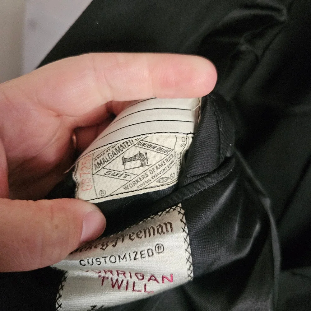 Vtg Hickey Freeman Corrigan Twill 3 Button Suit Black Wool Blazer Pants 43R 35W